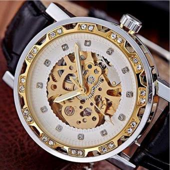 Mens Watches New Skeleton Retro Design Gold Watch uxury Watch Genuine Leather Mechanical Watch - intl  