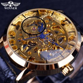 Mens Watches Transparent Blue Hands Skeleton Full Golden Designer Watch Men Watches Top Brand Luxury Mechanical Watch Clock Wristwatch - intl  