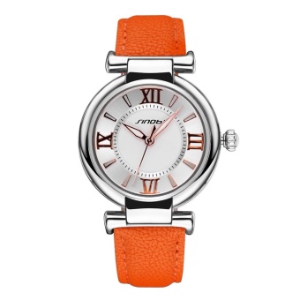 mingjue Brand SINOBI Luxury Leather Women Watches Ladies fashion Gold Dial Quartz Dress Watch Roman Number Casual Wristwatch (orange silver white)  