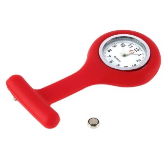 Mini Portabel Silikon Gel Dokter Perawat Pin Bros Memperdaya Jam Saku Tunik (merah)  