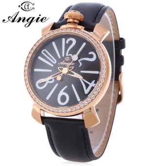 MiniCar Angie ST7154L Matonini Series Leather Band Rhinestone Quartz Watch for Ladies Luminous Pointers Black(Color:Black) - intl  