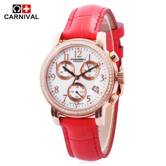 MiniCar CARNIVAL 8470 Female Quartz Watch Japan Movt Working Sub-dial Date Display Crystal Dial Wristwatch Red(Color:Red) - intl  