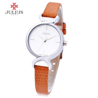 MiniCar Julius JA - 694 Female Quartz Watch 3ATM Simple Dial Slender Genuine Leather Band Wristwatch Orange(Color:Orange) - intl  