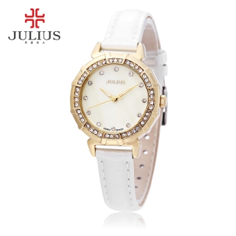 MiniCar Julius JA - 757 Women Quartz Watch 3ATM Rhinestone Dial Bezel Slender Genuine Leather Band Wristwatch White(Color:White) - intl  