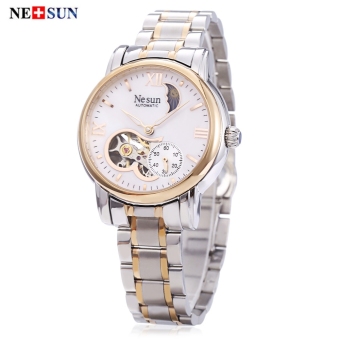 MiniCar NESUN LS9061 Women Automatic Mechanical Watch Hollow Dial Chronograph Moon Phase Display Wristwatch Golden(Color:Golden) - intl  