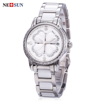 MiniCar NESUN LS9069 Women Quartz Watch Artificial Diamond Hollow Clover Dial 10ATM Luminous Wristwatch Silver(Color:Silver) (OVERSEAS) - intl  