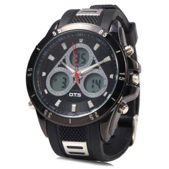 MiniCar OTS 8155 Men Digital LED Luminous Analog Quartz Watch LargeDial Outdoor Sports Dual Movt Wristwatch Silver andblack(Color:Silver and black) - intl  