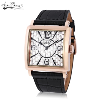 MiniCar Princess Butterfly HL650 Female Quartz Watch 3ATM Mineral Glass Mirror Genuine Leather Band Wristwatch Black and golden(Color:Black and golden) - intl  