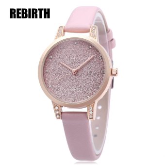 MiniCar REBIRTH RE018 Female Quartz Watch Artificial Diamond Shiny Dial Leather Band Wristwatch Pink(Color:Pink) - intl  