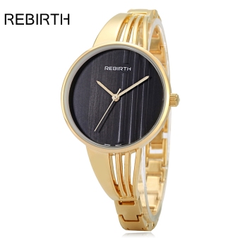 MiniCar REBIRTH RE027 Female Quartz Watch Slender Alloy Band Daily Water Resistance Wristwatch Black and golden(Color:Black and golden) - intl  