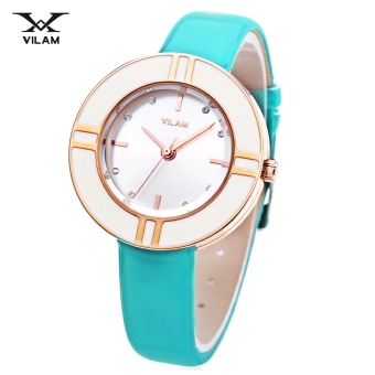 MiniCar VILAM V1022L - 01 Female Quartz Watch Artificial Diamond Circular Dial 3ATM Leather Band Wristwatch Cyan(Color:Cyan) - intl  