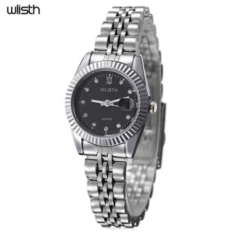 MiniCar WLISTH Q354 Female Quartz Watch Magnifier Date Display Artificial Diamond Dial 3ATM Wristwatch Silver and black(Color:Silver and black) - intl  