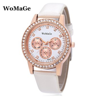 MiniCar WoMaGe 409 - 3 Female Quartz Watch Three Decorative Sub-dials Artificial Diamond Dial Wristwatch White(Color:White) - intl  