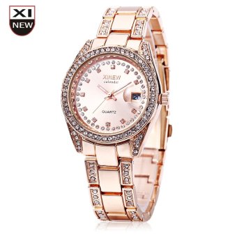 MiniCar Xinew 2518 Women Quartz Watch Magnifier Date Display Artificial Diamond Dial Wristwatch Rose gold(Color:Rose gold) - intl  