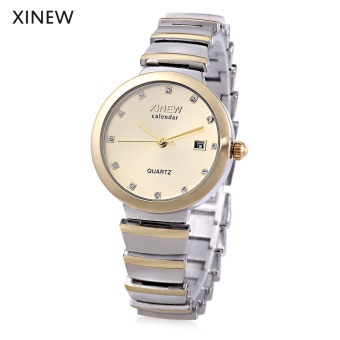 MiniCar Xinew 6698 Female Quartz Watch Artificial Diamond Dial Date Display Stainless Steel Band Wristwatch Golden(Color:Golden) - intl  
