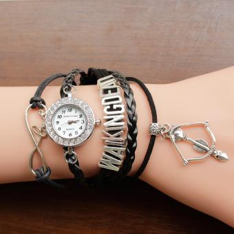 moob 2016 Brand Watches Women Rhinestone Creative PU Leather Strap Wristwatch Fashion Dress Bracelet Quartz Watch Shock Clock Gift (black bow arrow)  
