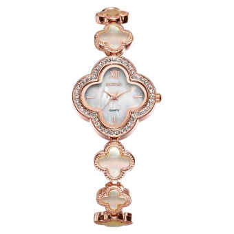 moob WEIQIN Fashion Nacre Dial Watches Women Flower Rhinestone Rose Gold Quartz Watch Top Brand Ladies Dress Wristwatch Bracelet (rose gold)  