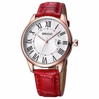 Moozoo WEIQIN Magnifying Glass Date Fashion Watches Women Rose Gold Case Leather Strap Watch 393103 MZ7LYZ (Color:As First Picture) - intl  