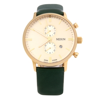 Nesun N8601 Male Swiss Quartz Watch Date Genuine Leather Strap 100M Water Resistance Wristwatch (Green)  