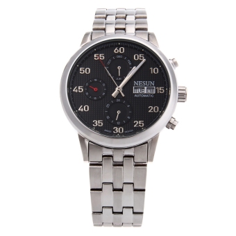 Nesun N902M Male Automatic Mechanical Watch Day Date Hardlex Mirror 30M Water Resistance Wristwatch (Black)  