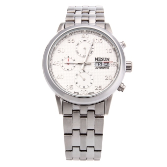 Nesun N902M Male Automatic Mechanical Watch Day Date Hardlex Mirror 30M Water Resistance Wristwatch (White)  