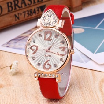 New Arrivals Diamond Heart Red Leather Dress Quartz Lady Watch Fashion Clock TC312 - intl  