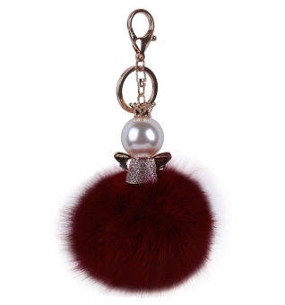Gambar noonbof Artificial Fox Fur Ball Inlaying Rhinestone KeyChainKeyring for Women Bags Cellphone Car (Burgundy)   intl