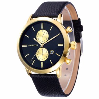 Gambar North Jam Tangan Pria Fashion Casual Waterproof Date Leather Men Watch   Black Gold