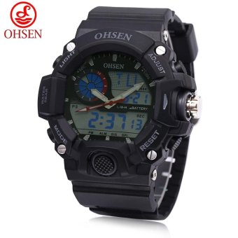 OHSEN AD2808 Dual Movt Quartz Digital Watch Chronograph Calendar Alarm Luminous 5ATM Wristwatch (Black) - intl  