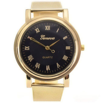 Okdeals Fashion Women's Bracelet Stainless Steel Crystal Dial Quartz Wrist Watch Gold + Black  