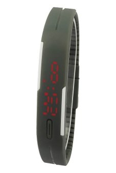 Okdeals Rubber Red LED Waterproof Sport Bracelet Digital Wristwatch Gray  