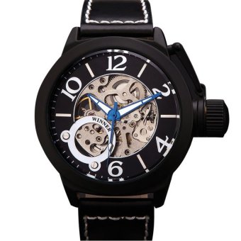 oxoqo BIG CROWN watches men luxury brand winner sports militaryskeleton wristwatches automatic wind mechanical watch leather strap - intl  
