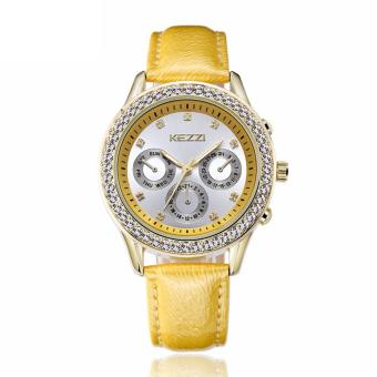 oxoqo KEZZI Brand Watches Lady Leather Quartz New Arrive Fashion Casual Luxury Rhinestone Watch Montre femme 30m Waterproof Relogios (Yellow)  