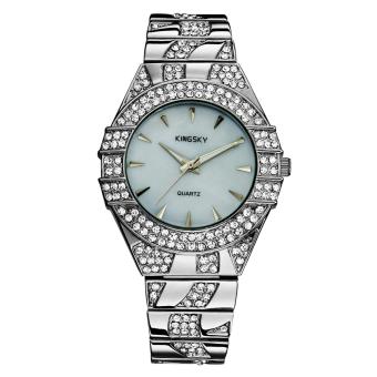 oxoqo Kingsky lady all-match diamond watch brand female table quartz watch manufacturers more drilling pop group (Silver)  