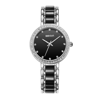 oxoqo WEIQIN Silver Black Shell Dial Rhinestone Fashion Watches Women Luxury Brand Shock Resistant Analog Quartz Ladies Watch Relogios (Black)  