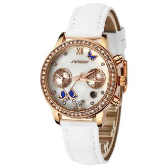 oxoqo When Kenobi 6556 butterfly pattern waterproof calendar leather belt fashion ladies watch business students (White)  