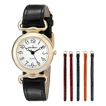 Peugeot Women's Gold-Tone Metal with Five Slide Thru Interchangeable Leather Bands Watch Gift Set 676 (Intl)  