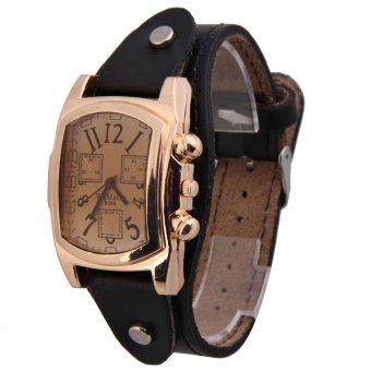 PLATIM Unisex Men Women Leather Band Rectangle Dial Wristwatch Quartz Watch Black  