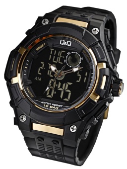 Q&Q Jam Tangan Pria Original Dual Time - Hitam - Strap Resin GW80J001Y
