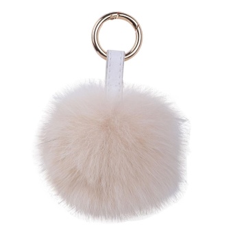 Gambar qooyonq Artificial Fox Fur Ball Key Chain for Car Key Ring or Bagswith a Gift Box (Khaki Gold)   intl