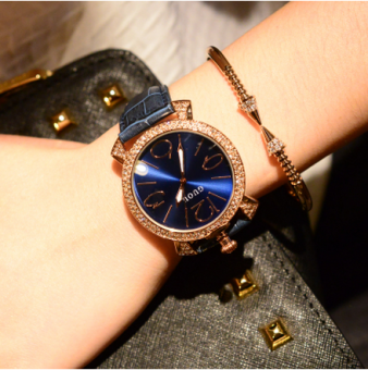 Gambar Retro berlian perempuan asli jam tangan kulit Watch