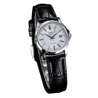 Retro Couple Men Belt Calendar upscale business quartz watch-White shell with black flour - intl  