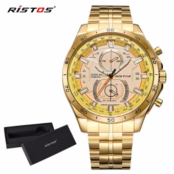 RISTOS Man's Fashion Stainless Steel Watchband Round Business Sport Quartz Watch 9325+ Watch box - intl  