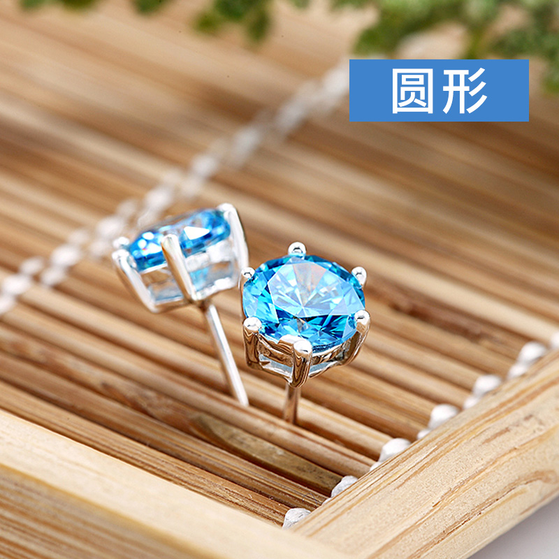 S925 Jepang dan Korea Selatan Biru berbentuk hati perempuan style anting perak anting