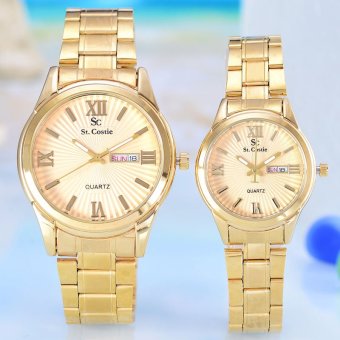 Saint Costie Jam Tangan Pria & Wanita - Body Gold – Gold Dial – Stainless Stell Band - SC-RT-5101-GG -GL-Couple- Japan Movt  