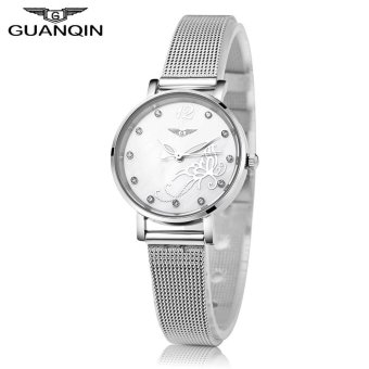 S&L GUANQIN GS19035 Women Quartz Watch Artificial Diamond Flower Dial Luminous Female Wristwatch (Silver) - intl  