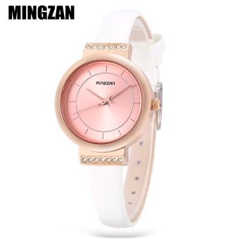 S&L MINGZAN 6115 Female Quartz Watch Daily Water Resistance Rhinestone Slender Leather Band Wristwatch (Pink) - intl  