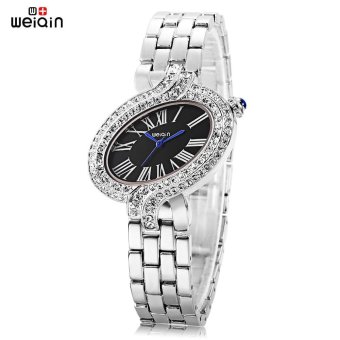 S&L WeiQin W4687 Female Quartz Watch 3ATM Crystal Dial Stainless Steel Band Oval Shape Case Wristwatch (Black) - intl  