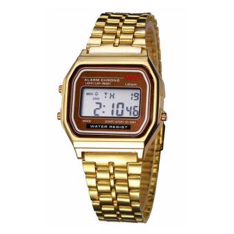 Sanwood 635895 Stainless Steel Lcd Digital Sports Stopwatch Wrist Watch - Gold  