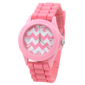 Sanwood® Geneva Unisex Stripes Silicone Band Jelly Gel Quartz Analog Wrist Watch Pink  